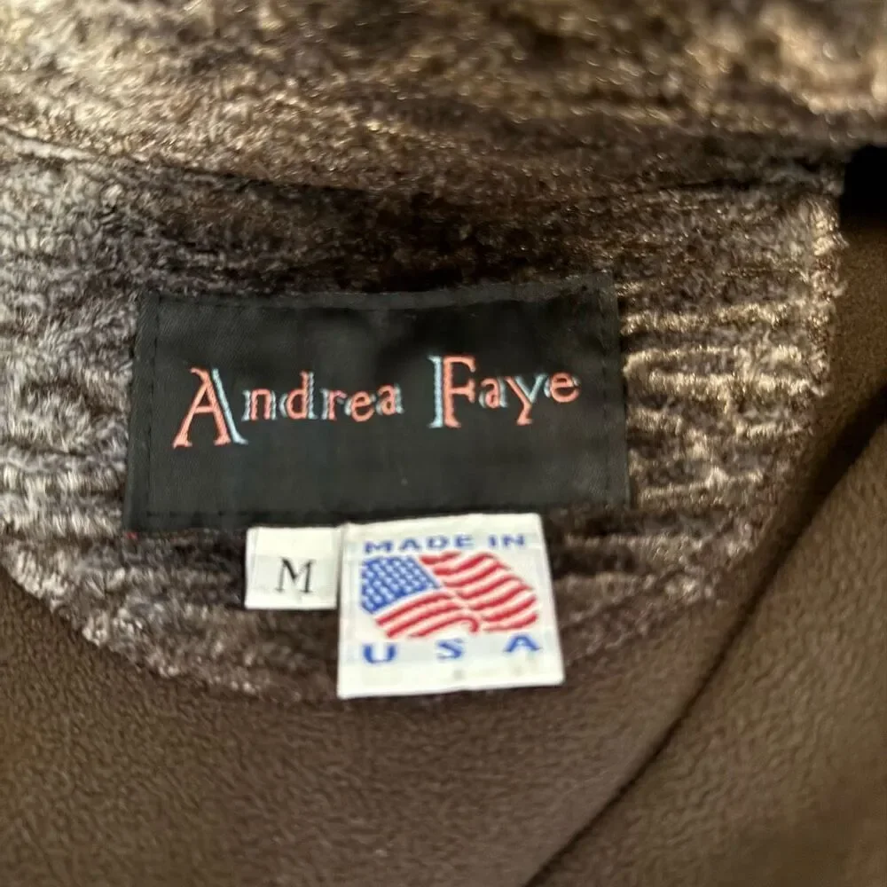 Vintage Andrea Faye Brown and Cream Animal Look Fleece Jacket Size M